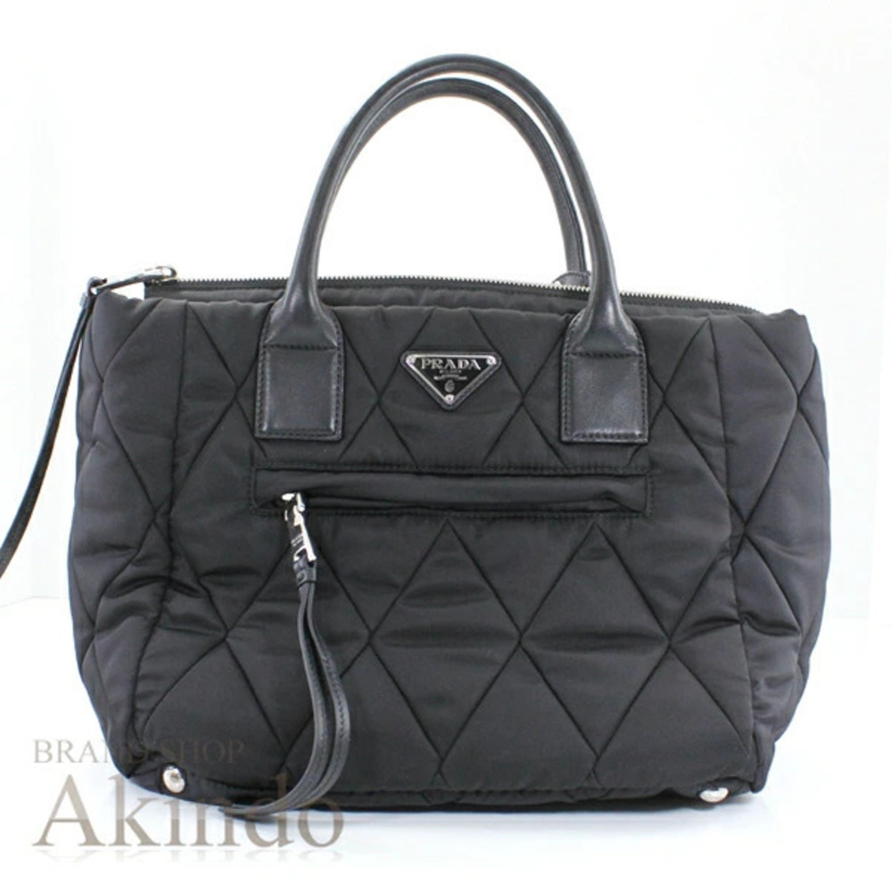 Prada bag tote handbag quilted black shopping business